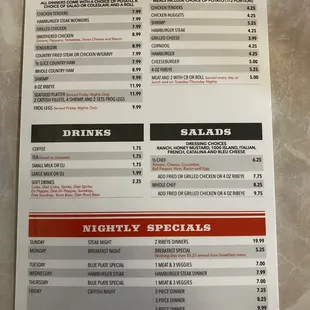 the menu for the restaurant