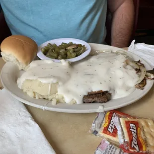 Liver and onions smothered in white gravy