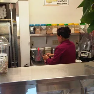 a woman at the counter