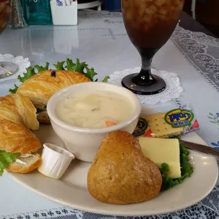 We had the delite plate for lunch. Today's soup is Creamy Potato and I  had the chicken salad on a croissant.