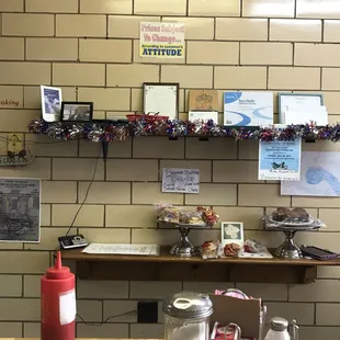 a counter with a variety of condiments