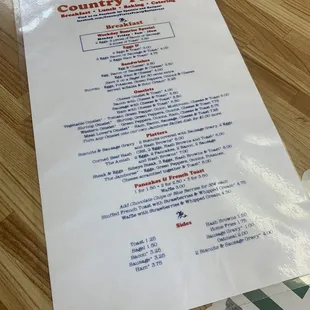 a menu for a restaurant