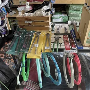 Ropes, shoeing equipment, and saddle pads
