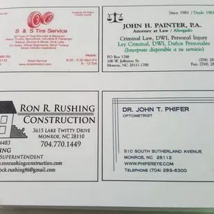 business cards on a table