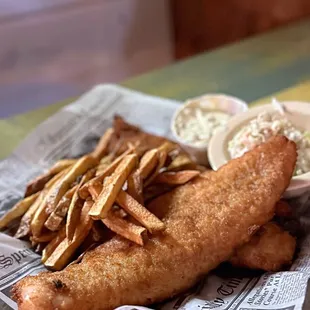 Friday fish dinner with fries and coleslaw