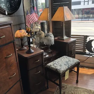 Beautiful desk vanity with stool.