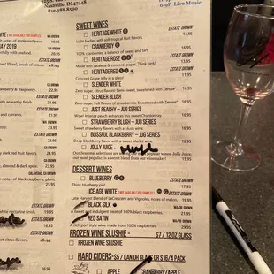 menu and wine glasses