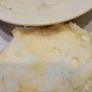 Sausage gravy and biscuit