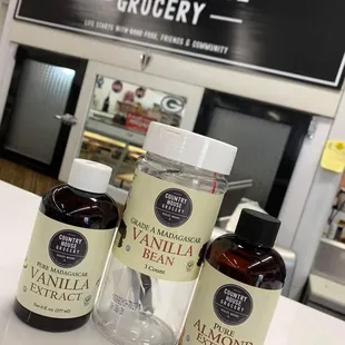 three bottles of vanilla bean syrup