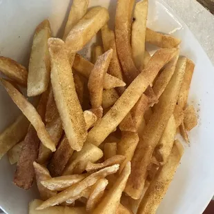 Fries are very tough and over seasoned.