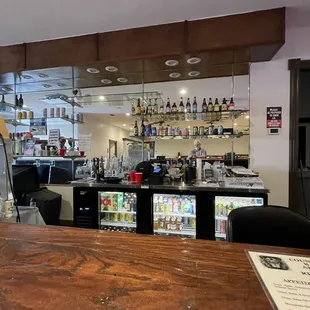 A view of The beer cool from the barstool.