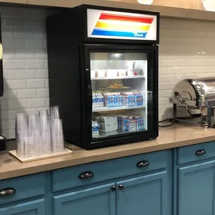 Juice, milk, yogurt and breakfast tacos