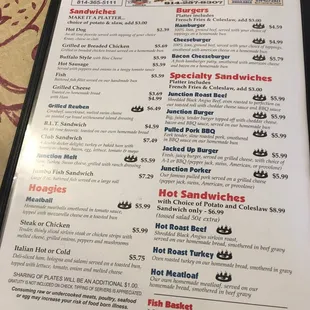 the menu and prices