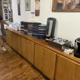 Plates, bowles, utensils and Keurig machine