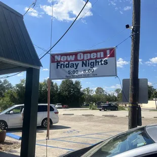 Open Friday for dinner outside sign