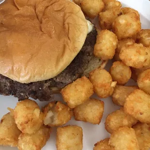 yummy burger and tots!