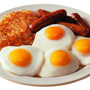 eggs, hash browns, sausage and hash browns