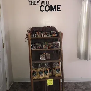 a display of food items