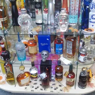 a display of liquor bottles