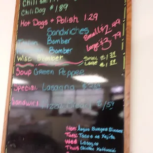 a menu on a blackboard