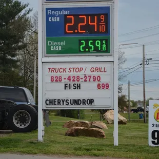 truck stop and gas station sign