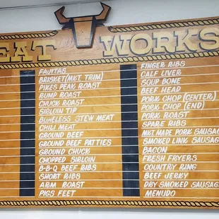 a menu on the wall