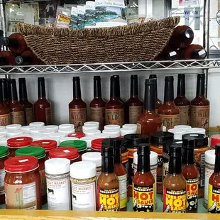 a variety of hot sauces