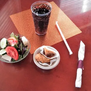 Plate 1:  good romaine salad with feta and tomatoes along with a soft drink.  I believe I paced myself with the baklava, which is "dessert."