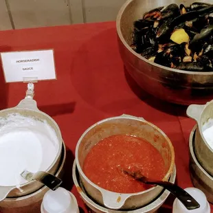 the prime rib fixin's horseradish sauce real horseradish by request mussels in the shell and the aujus