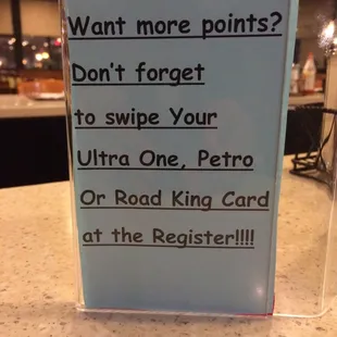 If you have a ultra one, petro, or road King card you can earn points here.