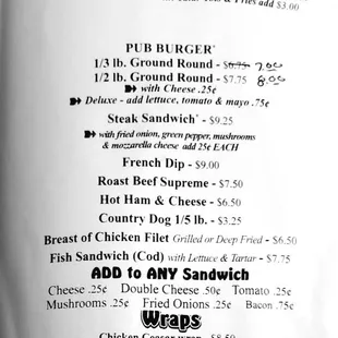 a menu for a sandwich sandwich