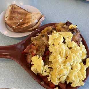 Andouille Sausage Skillet with rye toast