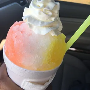 Peach, Pina Colada, and Coconut with ice cream and whipped cream. Help Jesus.