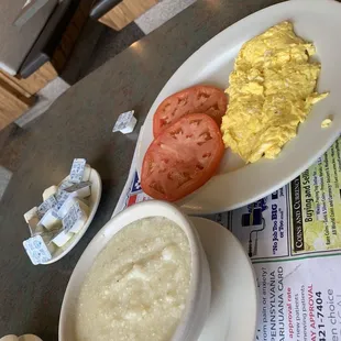 Country Fresh 3 Scrambled Eggs, grits, tomatoes