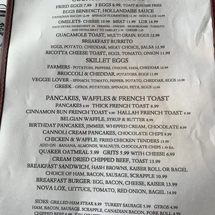 Breakfast menu