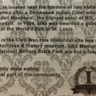 the menu for the restaurant