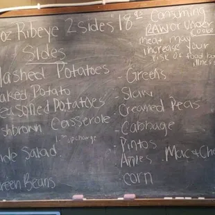 a blackboard with a menu on it