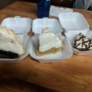 Chocolate pie, butterscotch pie, Smores pie