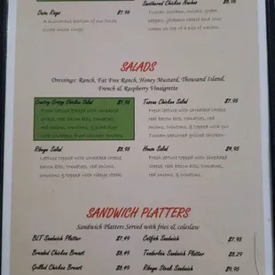 a menu for a sandwich platter
