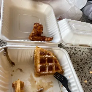 What's left of the chicken and waffles