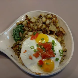 Pan Handle Scramble (mine Sunny Side Up). The wait staff is courteous,&amp; attentive. Kitchen staff is fast &amp; willing to customize any order.