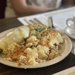 a plate of food and a cup of coffee