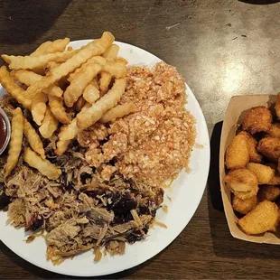 Large Chopped Pork Barbeque - Regular with fries and red slaw and Hushpuppies - Regular