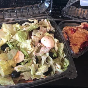 a salad and a piece of pie