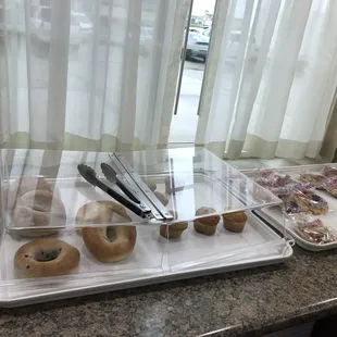 Bagels, mini muffins and individually wrapped danishes