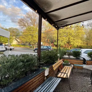 a view of the parking lot from the patio
