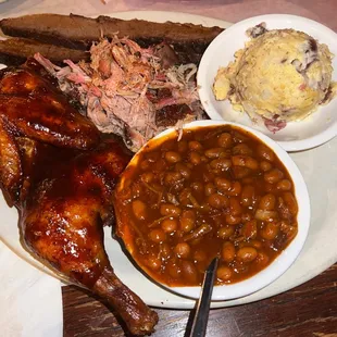 Pick 3: chicken, pulled pork and brisket.