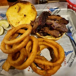 Brisket Sandwich &amp; Onion Rings