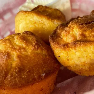 three muffins in a basket