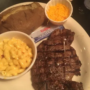 Ribeye dinner...my daughter said mac 'n cheese was a "game changer"!